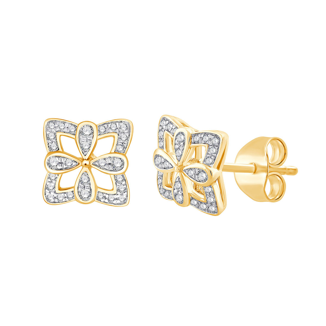 Boucles d'Oreilles Puces 28 Diamants 0,085ct Or Jaune Rhodié