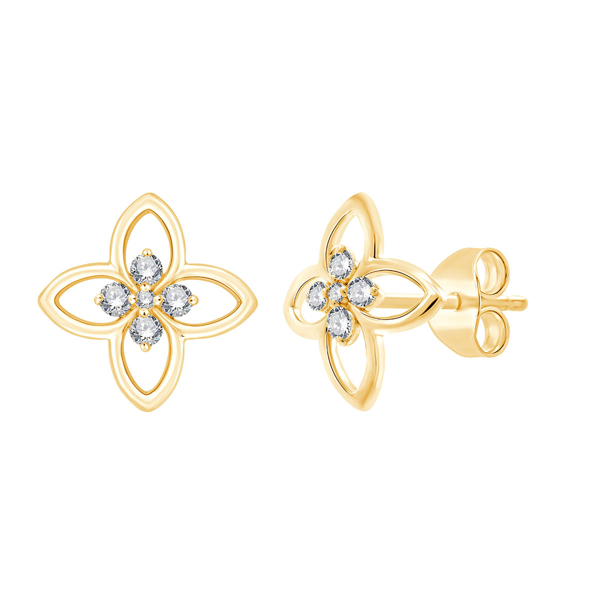 Boucles d'Oreilles Puces 5 Diamants 0,08ct Or Jaune