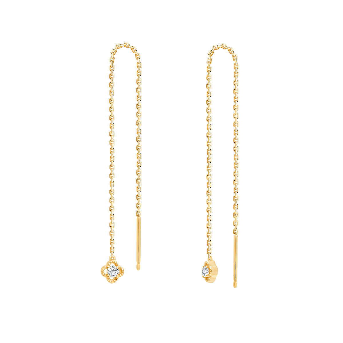 Boucles d'Oreilles Lily Rose Pendantes 1 Diamant 0,02ct Or Jaune