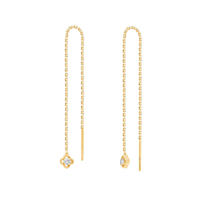 Boucles d'Oreilles Lily Rose Pendantes 1 Diamant 0,02ct Or Jaune