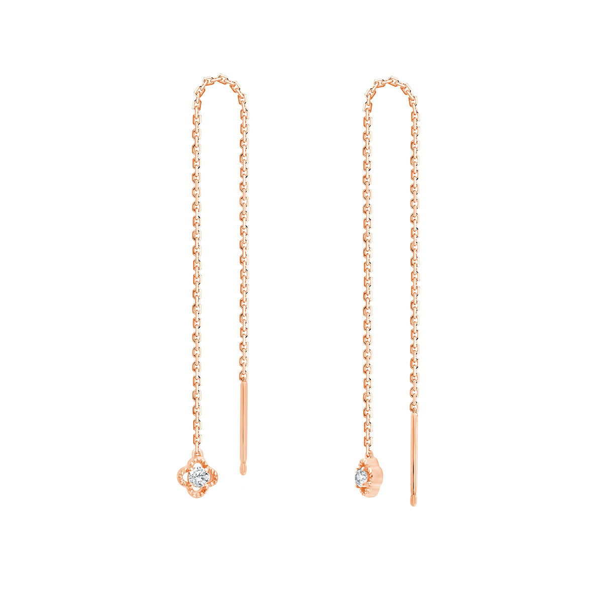 Boucles d'Oreilles Lily Rose Pendantes 1 Diamant 0,02ct Or Rose