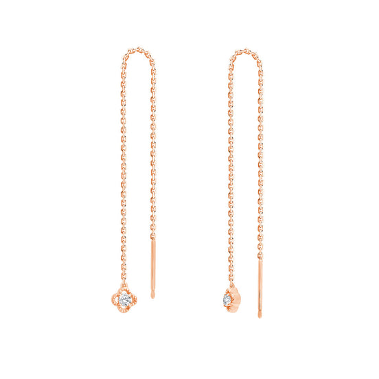 Boucles d'Oreilles Lily Rose Pendantes 1 Diamant 0,02ct Or Rose