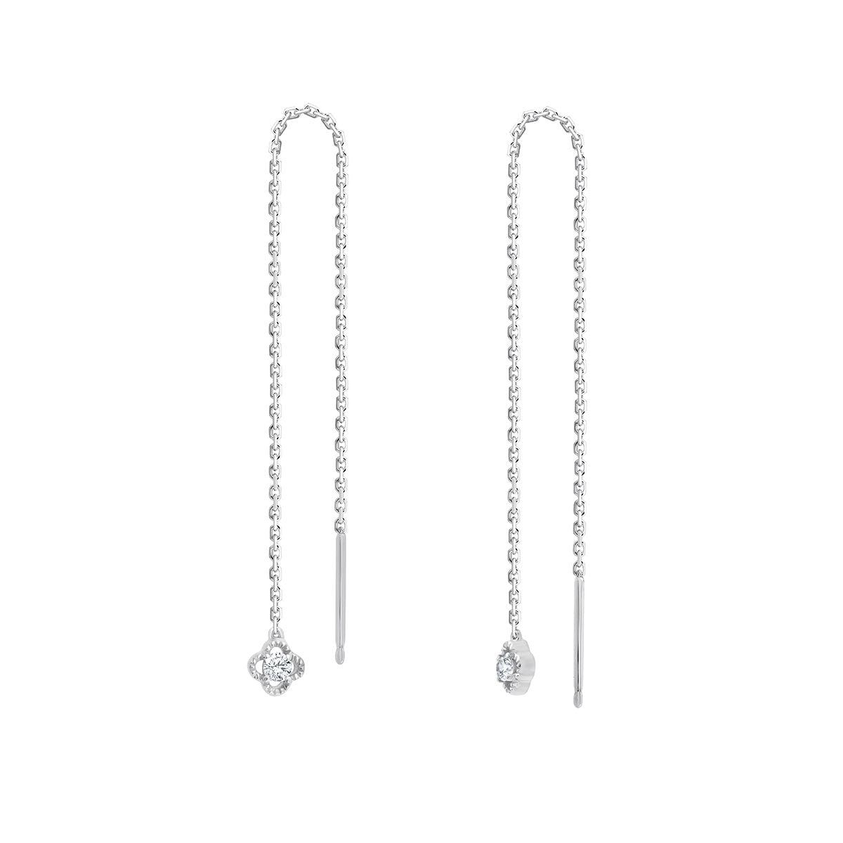 Boucles d'Oreilles Lily Rose Pendantes 1 Diamant 0,02ct Or Blanc
