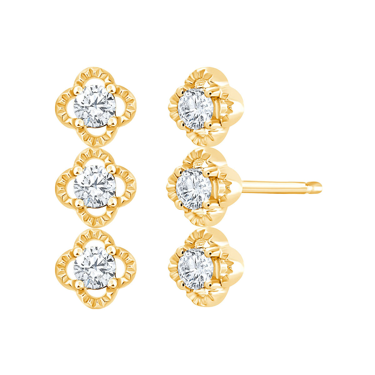 Boucles d'Oreilles Lily Rose Trio 3 Diamants 0,06ct Or Jaune