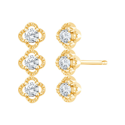 Boucles d'Oreilles Lily Rose Trio 3 Diamants 0,06ct Or Jaune