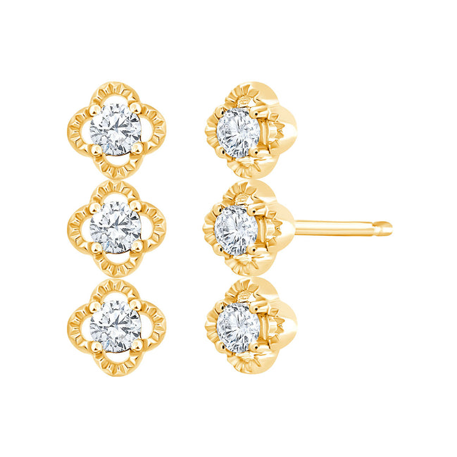 Boucles d'Oreilles Lily Rose Trio 3 Diamants 0,06ct Or Jaune