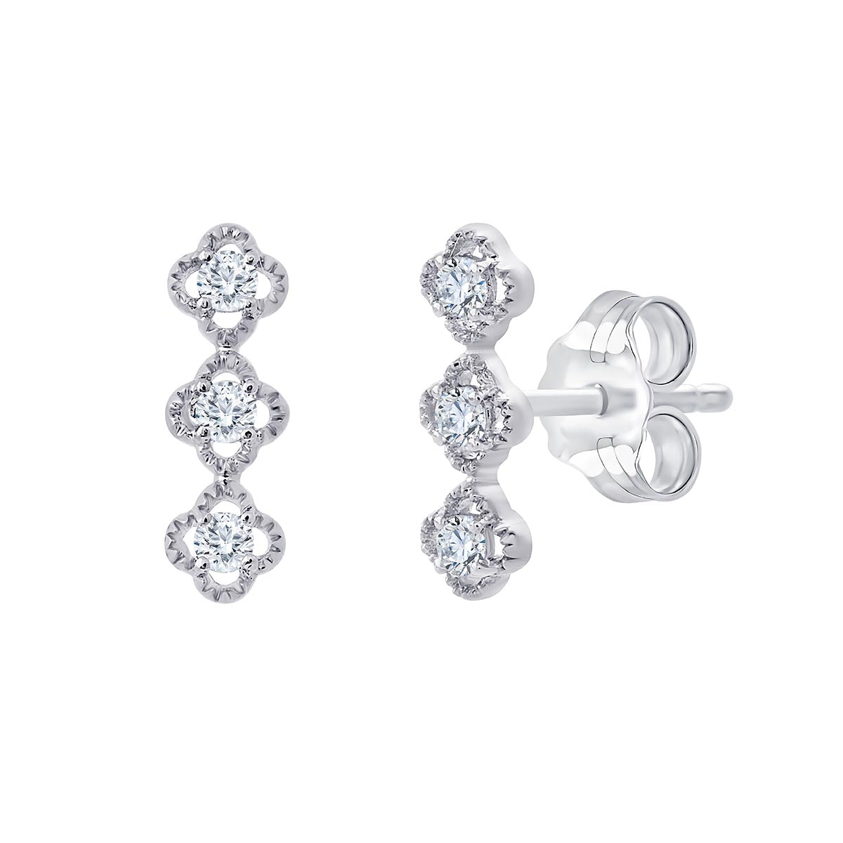 Boucles d'Oreilles Lily Rose Trio 3 Diamants 0,06ct Or Blanc