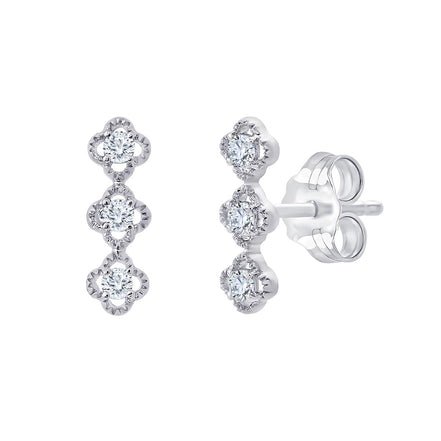 Boucles d'Oreilles Lily Rose Trio 3 Diamants 0,06ct Or Blanc