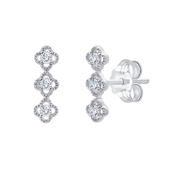 Boucles d'Oreilles Lily Rose Trio 3 Diamants 0,06ct Or Blanc