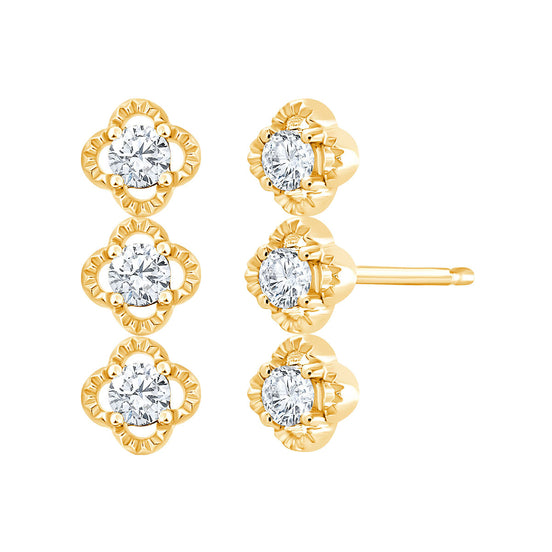 Boucles d'Oreilles Lily Rose Trio 3 Diamants 0,06ct Or Jaune