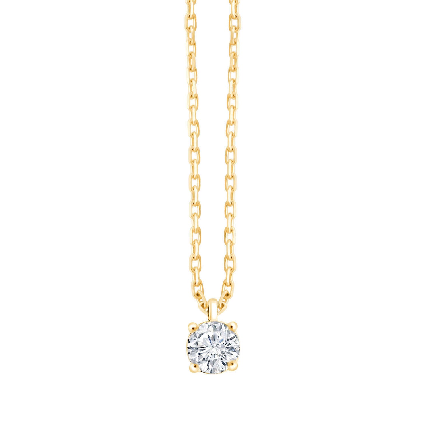 Collier 4 Griffes 1 Diamant 0,25ct Or Jaune