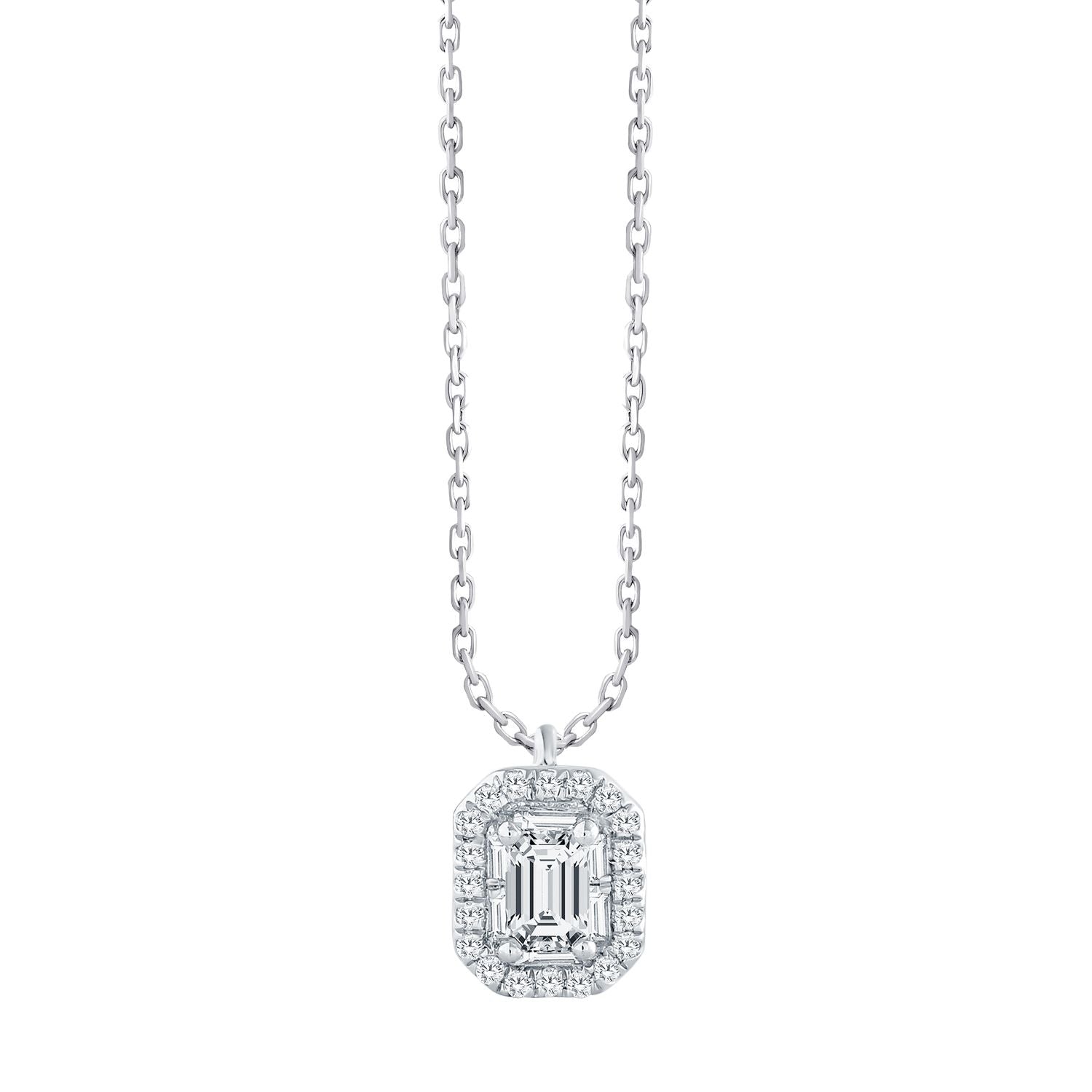 Caprice Entouré Taille Émeraude Serti Griffe Diamant 0,18ct II
