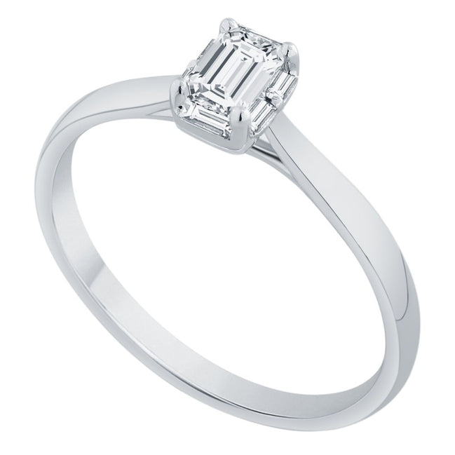 Caprice Solitaire Entouré Serti Clos Baguette Diamant 0,55ct