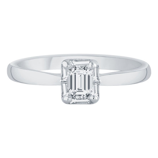 Caprice Solitaire Entouré Serti Clos Baguette Diamant 0,55ct