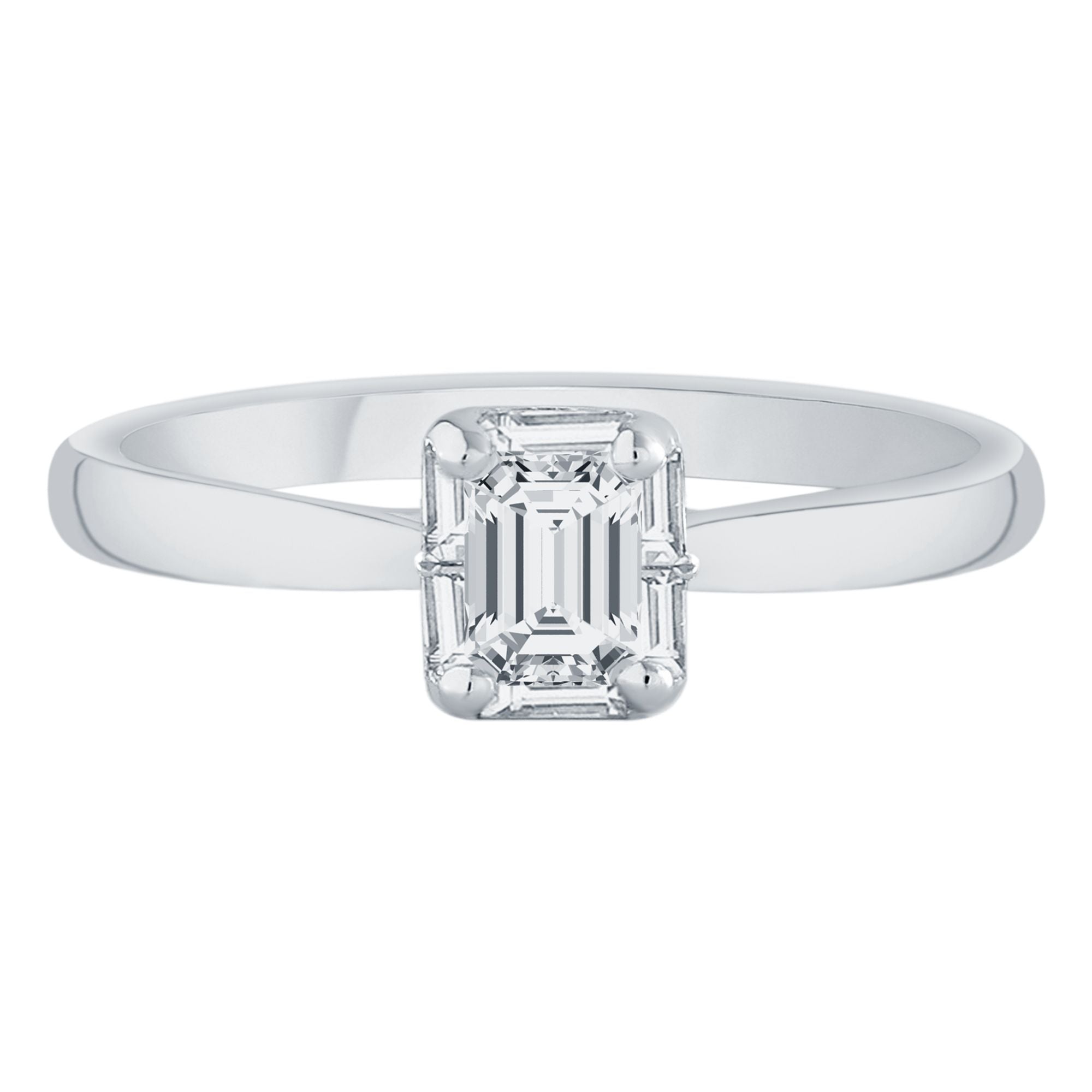 Caprice Solitaire Entouré Serti Clos Baguette Diamant 0,55ct