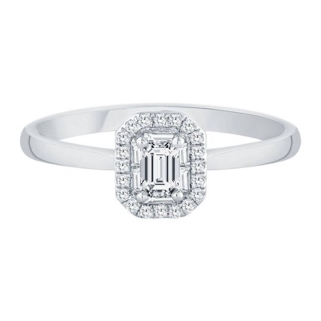 Caprice Solitaire Entouré Serti Clos Baguette Diamant 0,306ct