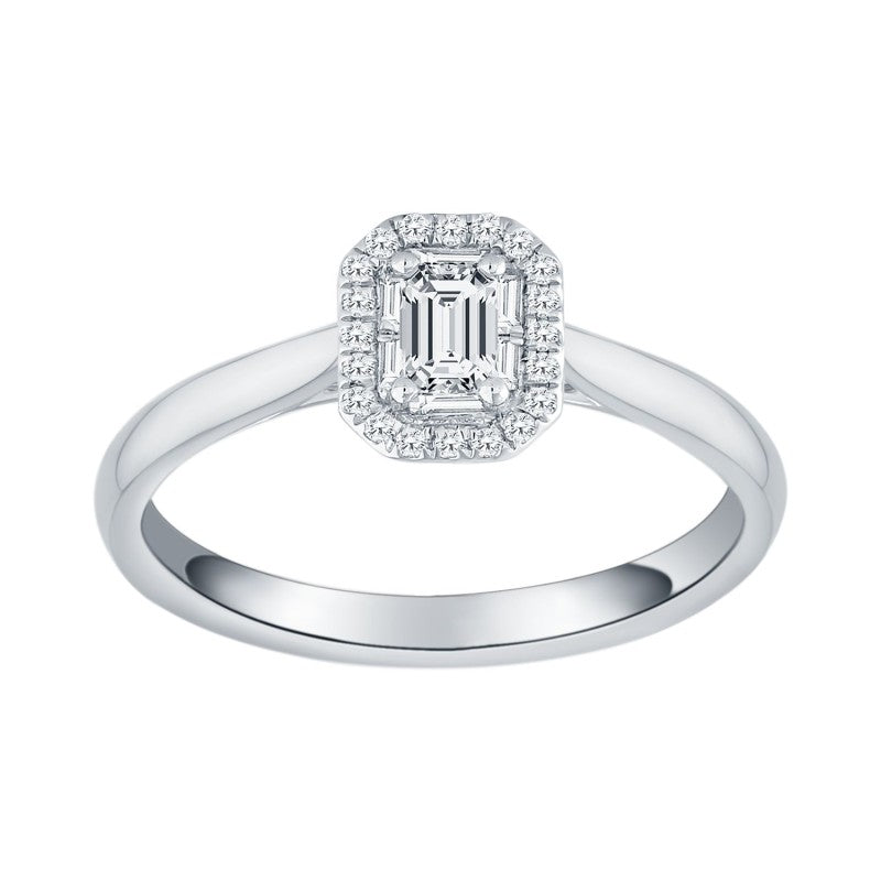 Caprice Solitaire Entouré Serti Clos Baguette Diamant 0,306ct