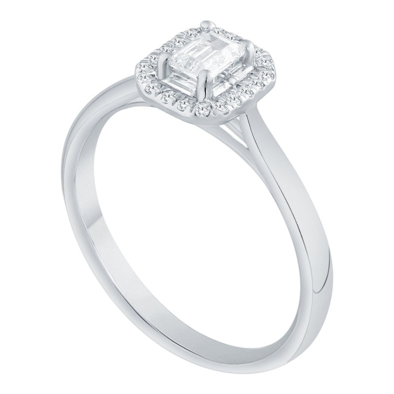 Caprice Solitaire Entouré Serti Clos Baguette Diamant 0,306ct
