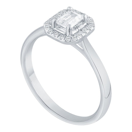 Caprice Entouré Taille Émeraude Serti Griffe Diamant 0,30ct