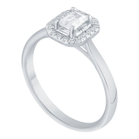 Caprice Entouré Taille Émeraude Serti Griffe Diamant 0,30ct