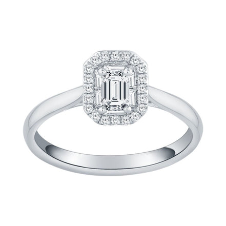 Caprice Entouré Taille Émeraude Serti Griffe Diamant 0,30ct