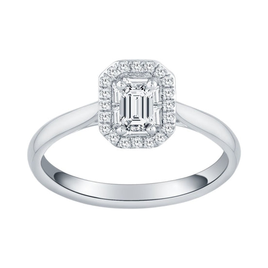 Caprice Entouré Taille Émeraude Serti Griffe Diamant 0,30ct