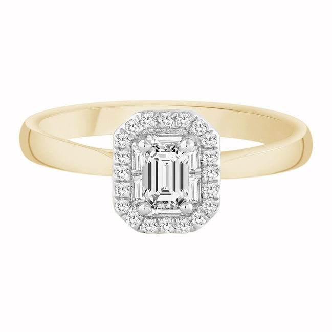Caprice Solitaire Entouré Serti Clos Baguette Diamant 0,45ct