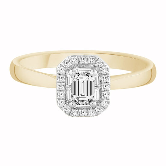 Caprice Solitaire Entouré Serti Clos Baguette Diamant 0,45ct