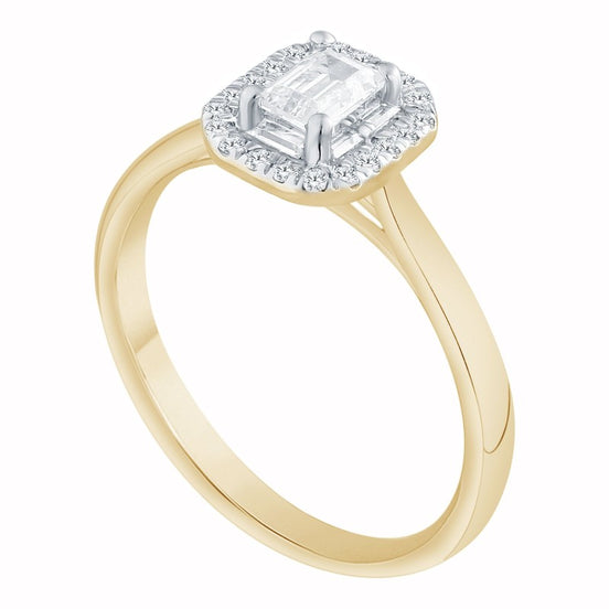 Caprice Solitaire Entouré Serti Clos Baguette Diamant 0,45ct