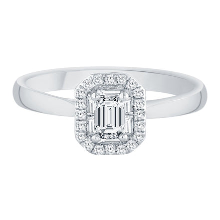 Caprice Solitaire Entouré Serti Clos Baguette Diamant 0,45ct