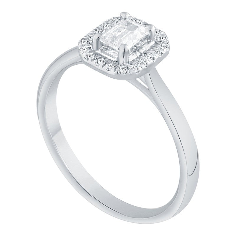 Caprice Solitaire Entouré Serti Clos Baguette Diamant 0,45ct