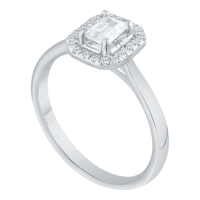 Caprice Solitaire Entouré Serti Clos Baguette Diamant 0,72ct