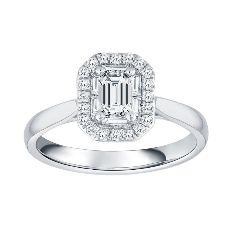 Caprice Solitaire Entouré Serti Clos Baguette Diamant 0,72ct