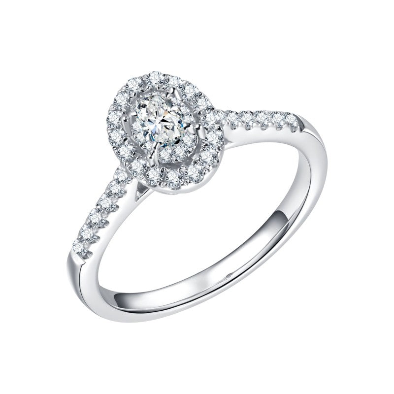 Caprice Solitaire Entouré Ovale Diamant 0,422ct