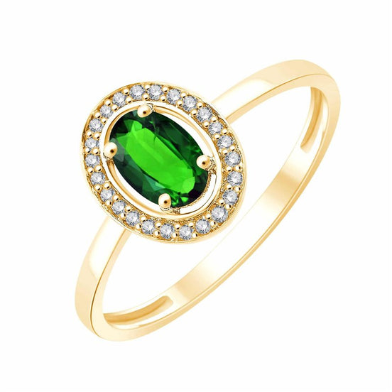 Solitaire entouré émeraude et diamants 0,06 ct