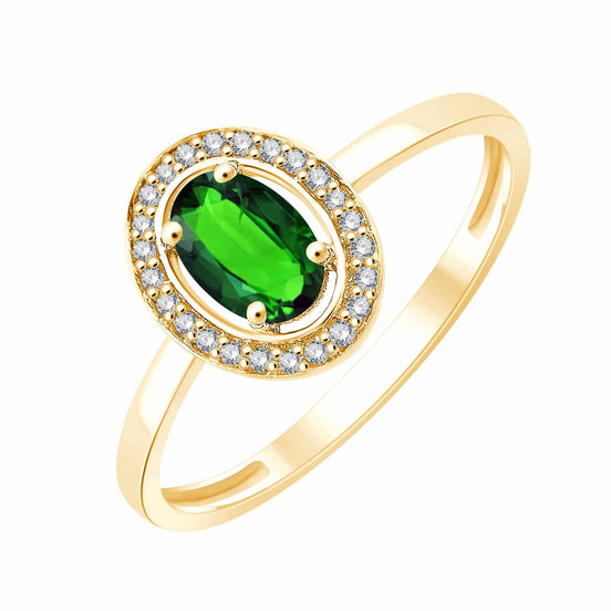 Solitaire entouré émeraude et diamants 0,06 ct
