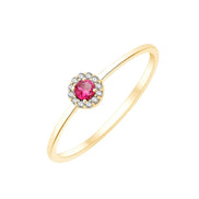 Solitaire serti clos entouré de rubis et diamants 0,02ct