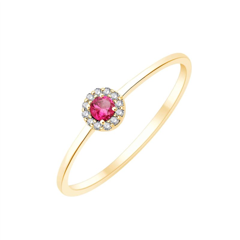 Solitaire serti clos entouré de rubis et diamants 0,02ct