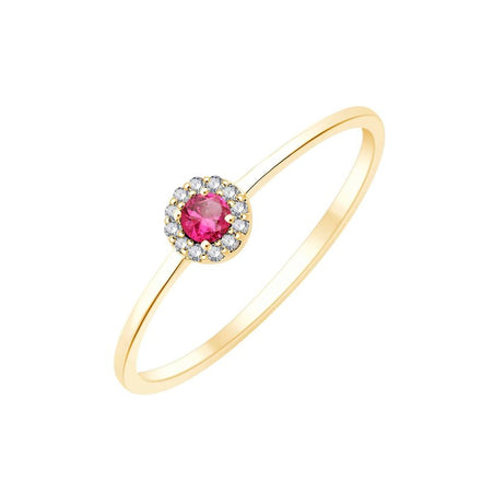 Solitaire serti clos entouré de rubis et diamants 0,02ct