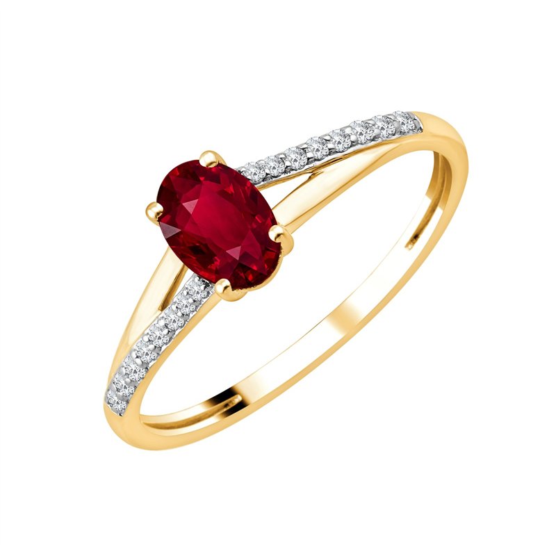 Bague Ovale en Rubis Sertie Clos et Diamants 0,07ct
