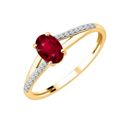 Bague Ovale en Rubis Sertie Clos et Diamants 0,07ct