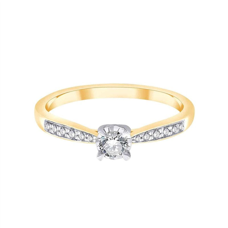 Bague, Solitaire Accompagné Serti Clos Diamant 0,18ct